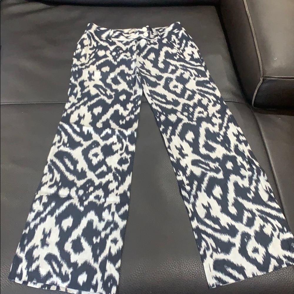 LOFT IKAT pattern linen pants -navy/cream